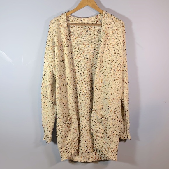Blakeley size small oversized long open front cardigan confetti rainbow pom pom - Picture 1 of 7